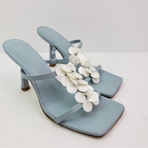 LPA Leja Sandal Womens Size 6.5 Ice Blue Leather Slip On 4 in Heel Sanda…